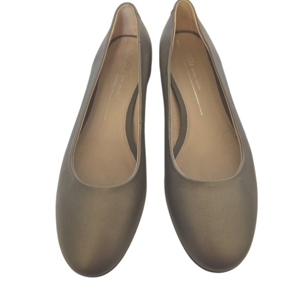 Ecco Anine Metallic Pewter Bronze Leather Ballet Flats Round Toe Size 39 US 8